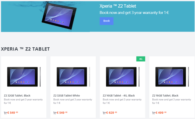 Xperia Z2 Tablet pricing