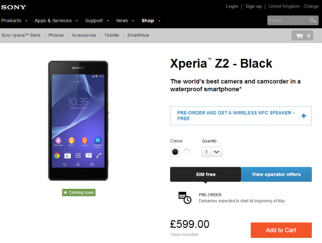 Xperia Z2 pre-orders reopen
