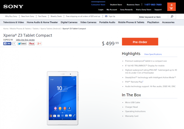 Xperia Z3 Tablet Compact US