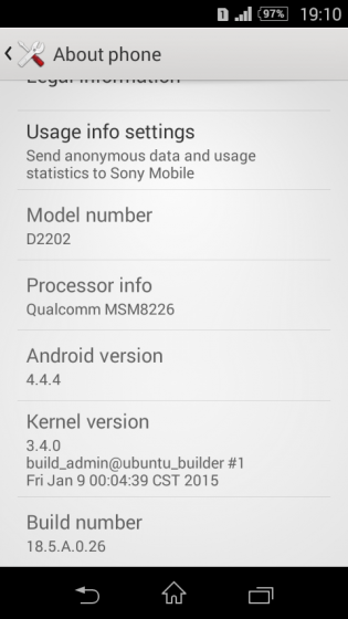 Xperia E3 Android 4.4.4