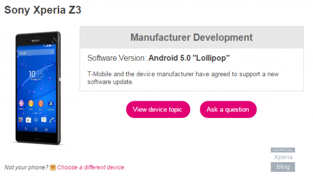 T-Mobile Lollipop Xperia Z3