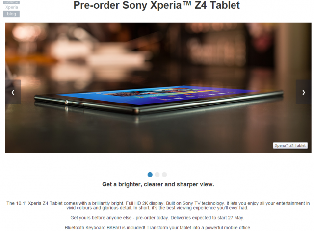 Xperia Z4 Tablet Pre-order