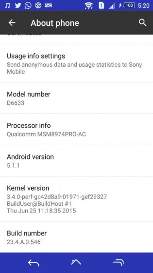Xperia Z3 Dual Android 5.1.1