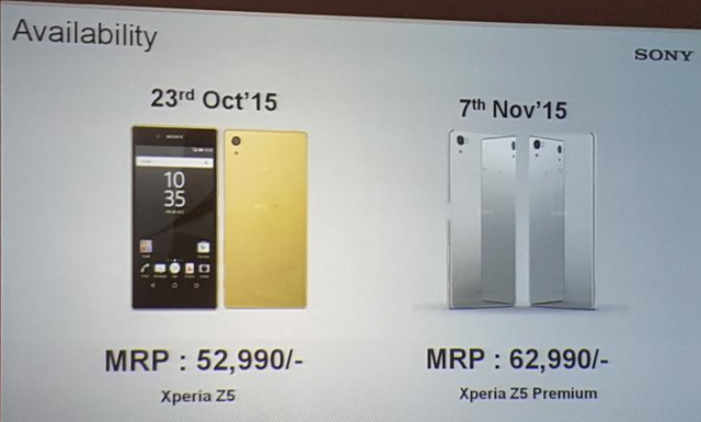 Xperia Z5 pricing India