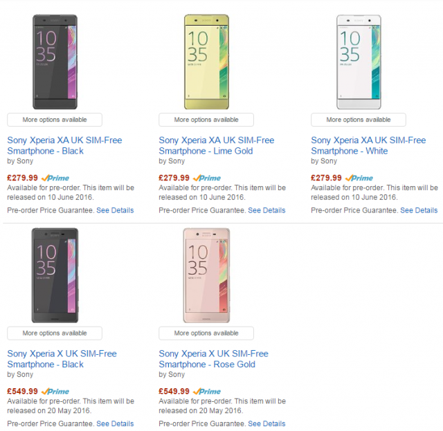 Amazon UK Xperia X Pre-orders
